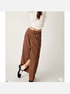We The Free People Come As You Are Brown Corduroy Maxi Skirt Front Slit 6